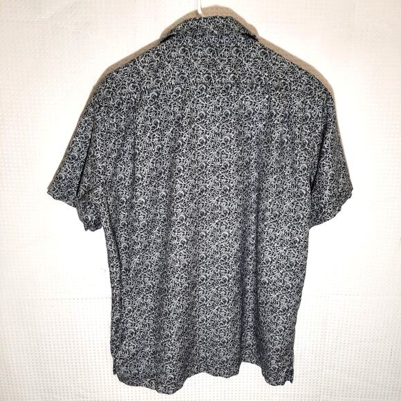 Roundtree Yorke M Shirt Men Black White Leaf Print Short Sleeve Button Cotton - Picture 4 of 5